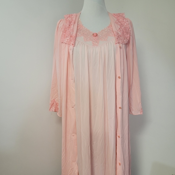 Shadowline Long Lace Bodice Button Down Robe